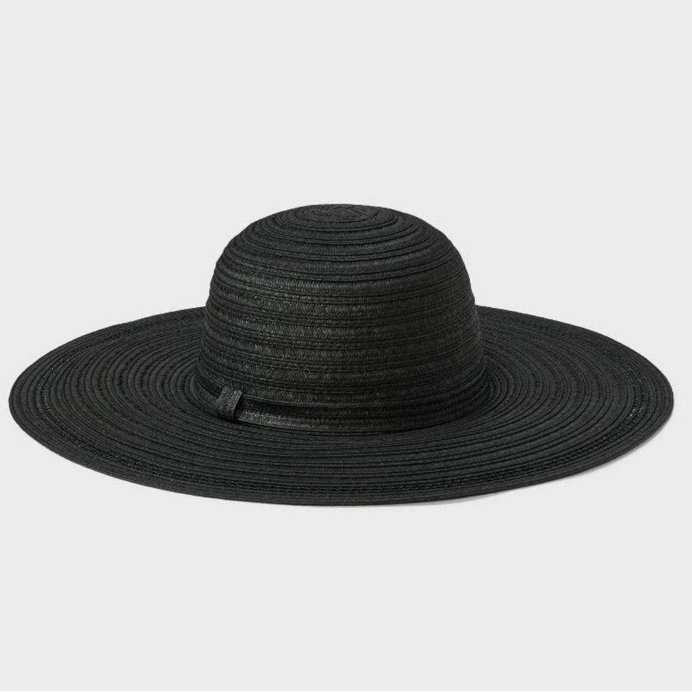 Shade & Shore Black Woven Wide Brim Floppy‎ Sun Hat NWT